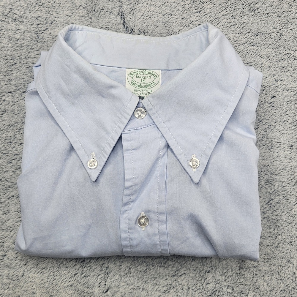 Vintage Brooks Brothers Makers Brooksweave Shirt Mens 15 Blue Short Sleeve USA - Picture 8 of 9